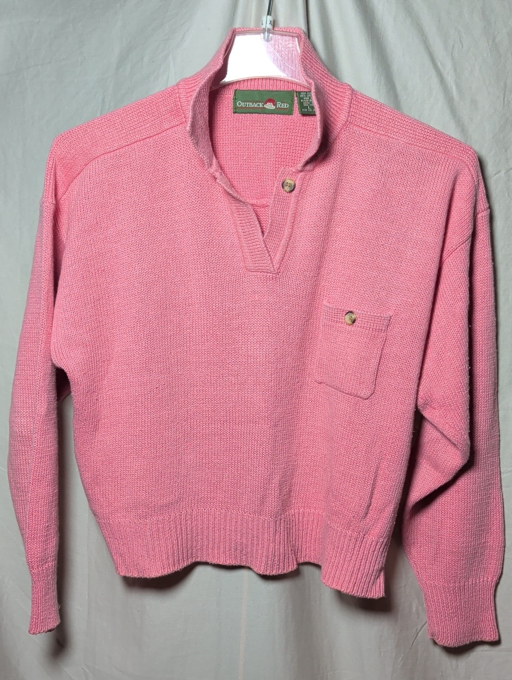 Outback Pink Salmon-Pink Knit Ramie Cowl Pullover Cropped Lagenlook